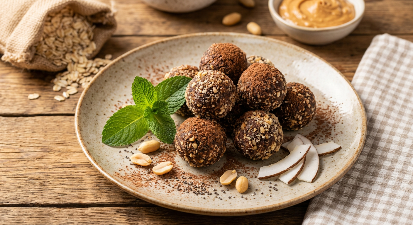 Receita de Bolinhas Energéticas de Aveia e Cacau com Pasta de Amendoim