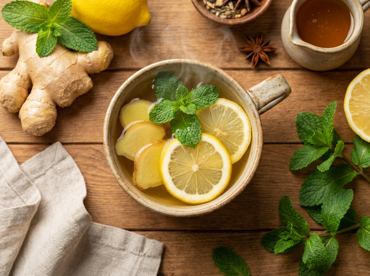 Receita de Chá Termogênico de Gengibre com Limão e Hortelã