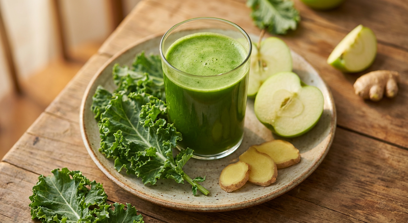 Receita de Suco Verde Revigorante de Couve, Maçã e Gengibre
