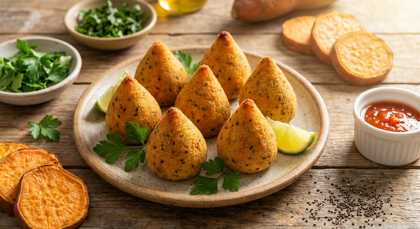Receita de Coxinha Fit de Frango com Batata Doce e Chia