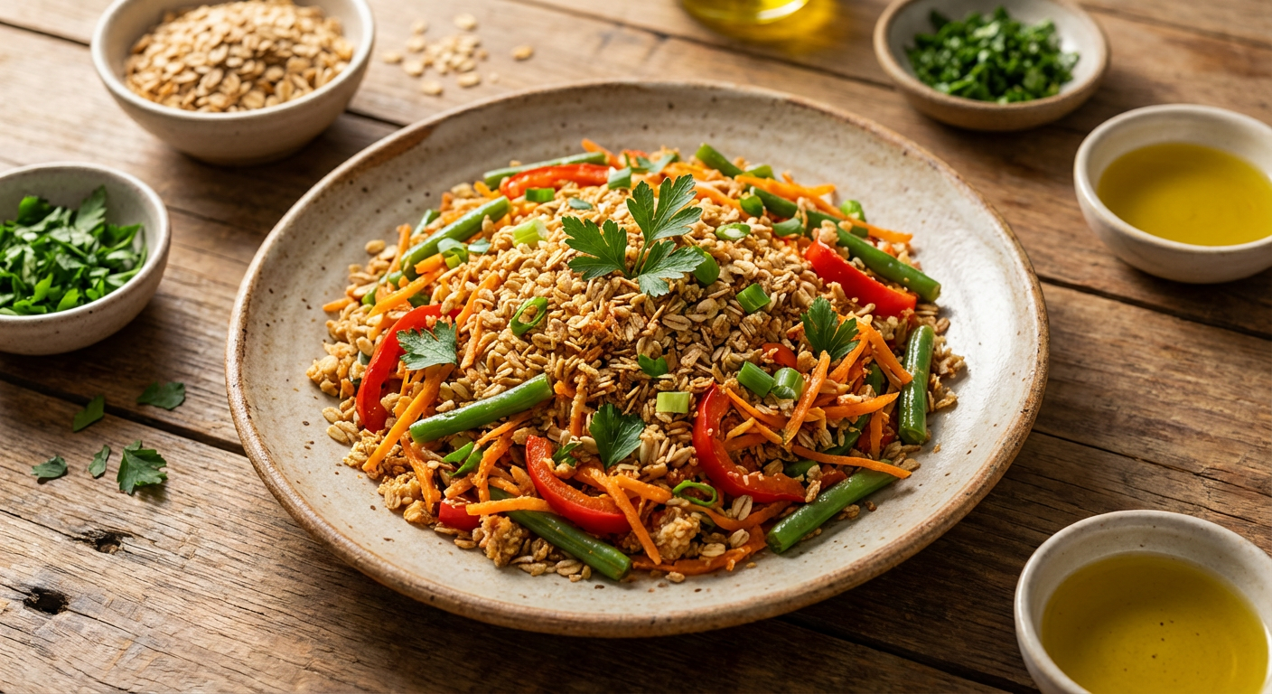Receita de Farofa de Aveia com Legumes Ralados e Temperos Naturais