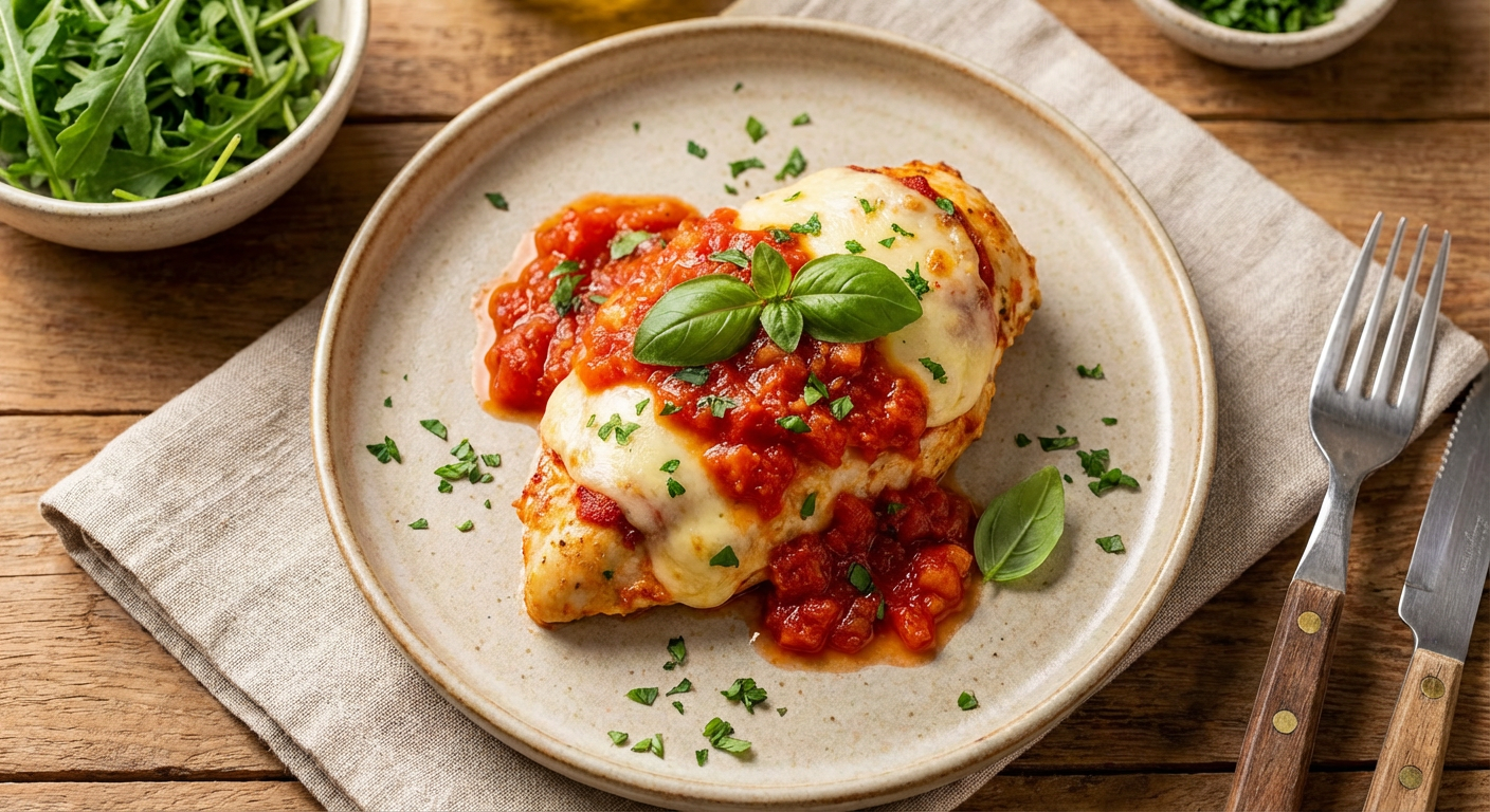 Receita de Parmegiana Fit de Frango com Molho de Tomate Fresco e Mussarela Light