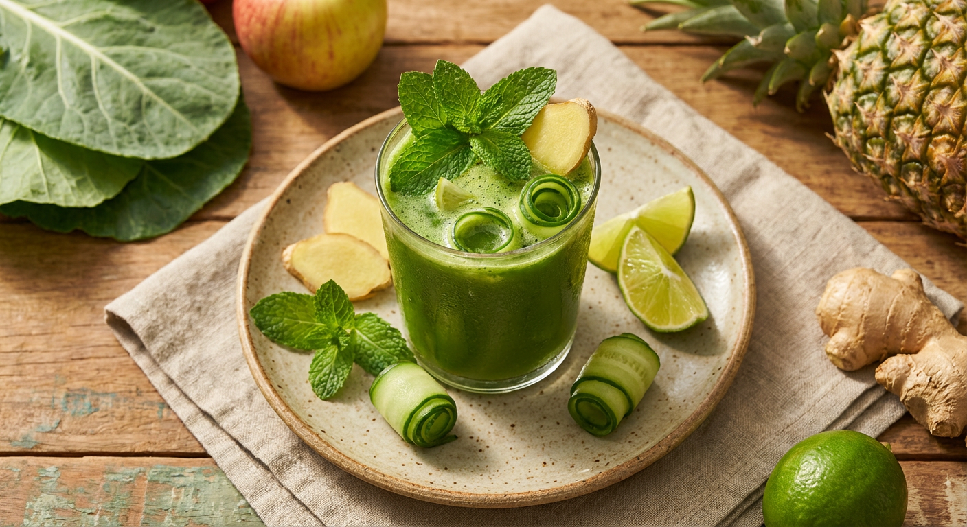 Receita de Suco Verde Energizante com Gengibre e Limão