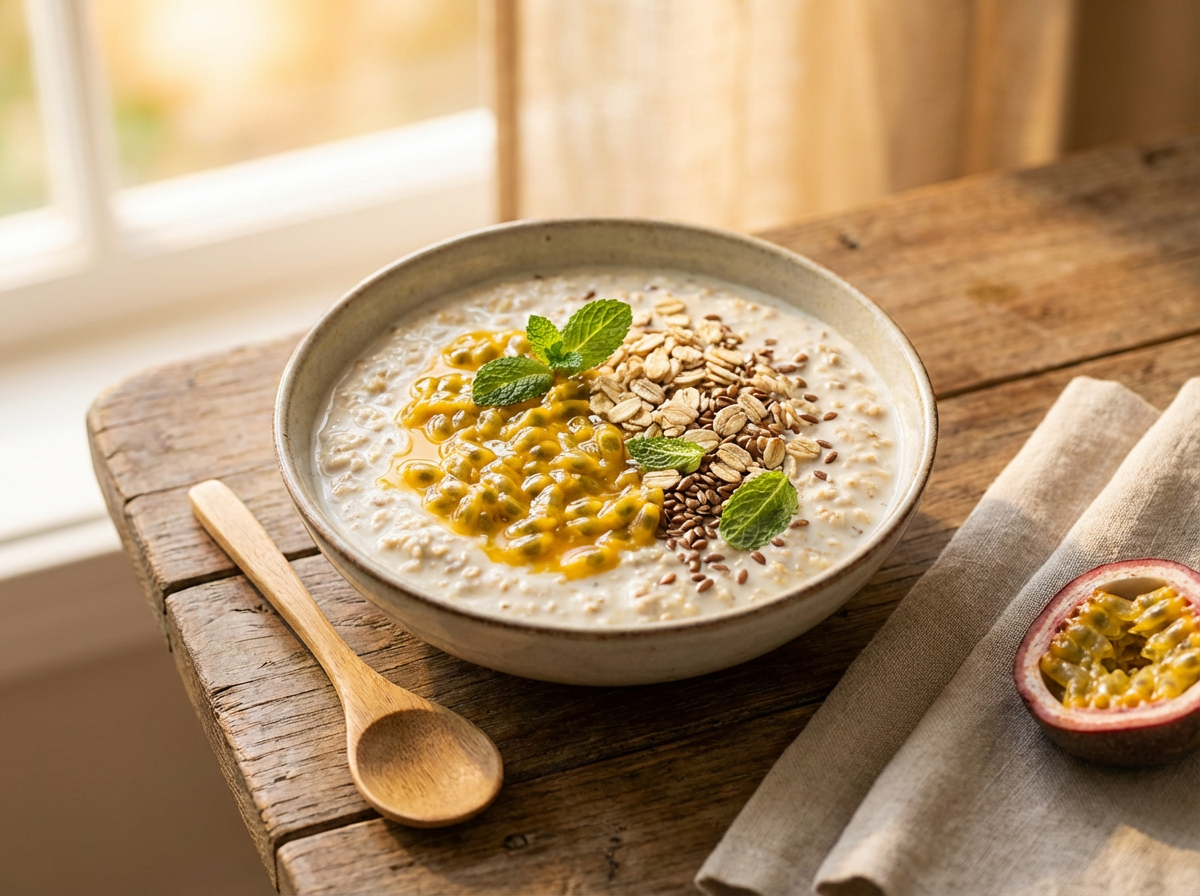Receita de Overnight Oats de Maracujá com Aveia Laminada e Linhaça