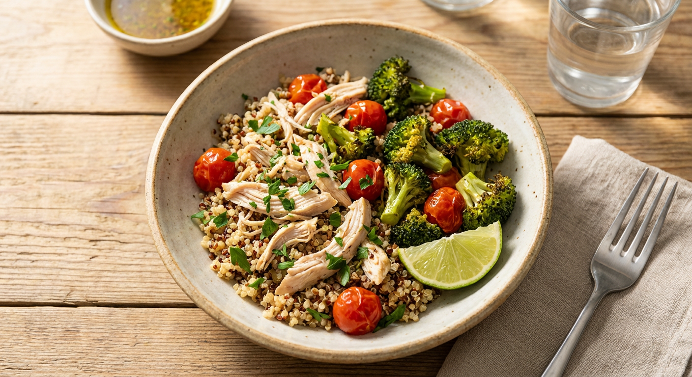 Receita de Marmita Fitness da Semana: Frango Desfiado com Quinoa e Brócolis