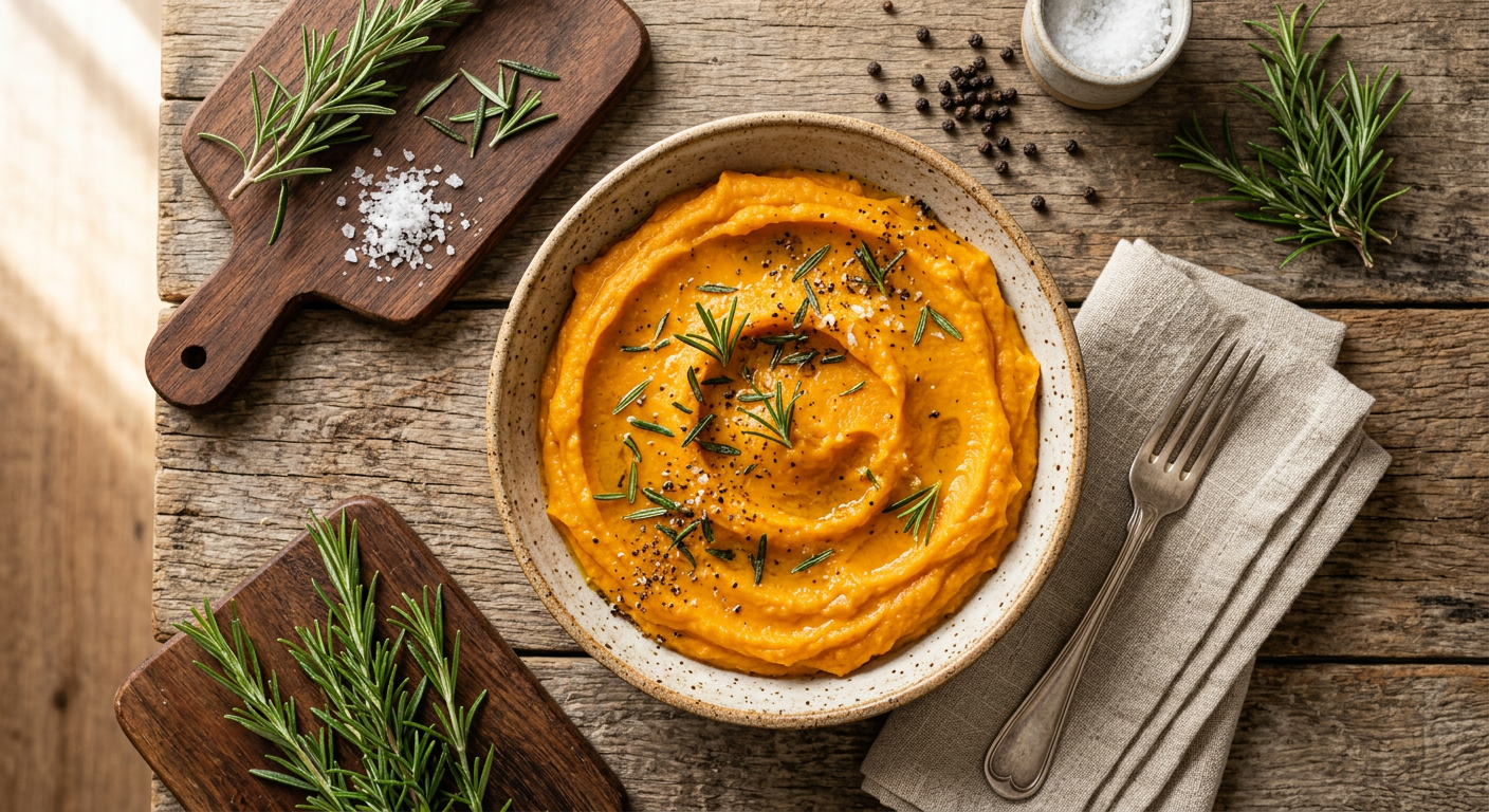 Receita de Purê de Batata Doce Cremoso com Alecrim para Marmita